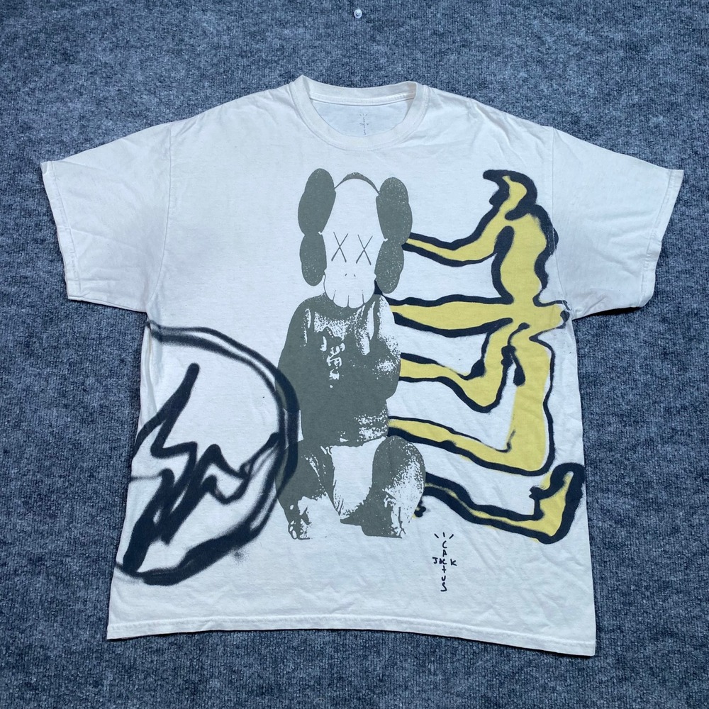 Travis Scott Cactus Jack‎ KAWS Fragment Tee Cream Mens Large Graphic T-Shirt